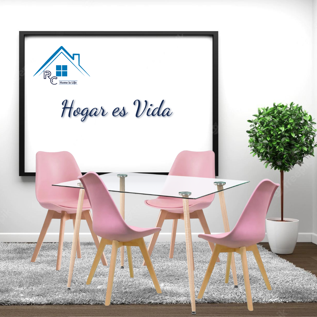 Comedor Vidrio 120x80cm - 4 Sillas Tulip