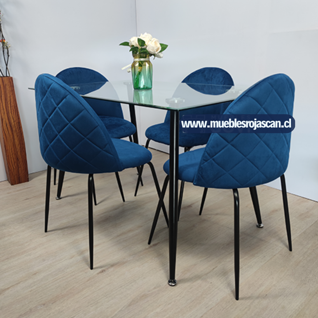 Comedor Vidrio 120x80 - 4 Sillas Bread Velvet