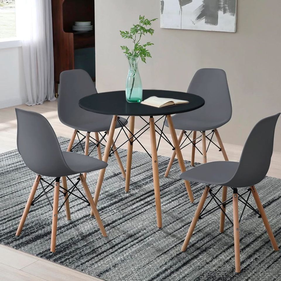 Comedor Eames Redondo Negro - 4 Sillas Eames