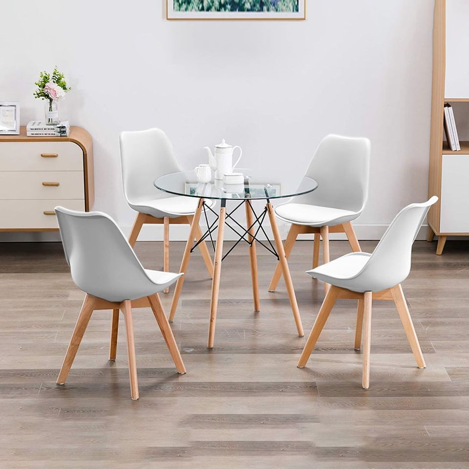 Comedor Vidrio 80 o 100cm + 4 Sillas Tulip