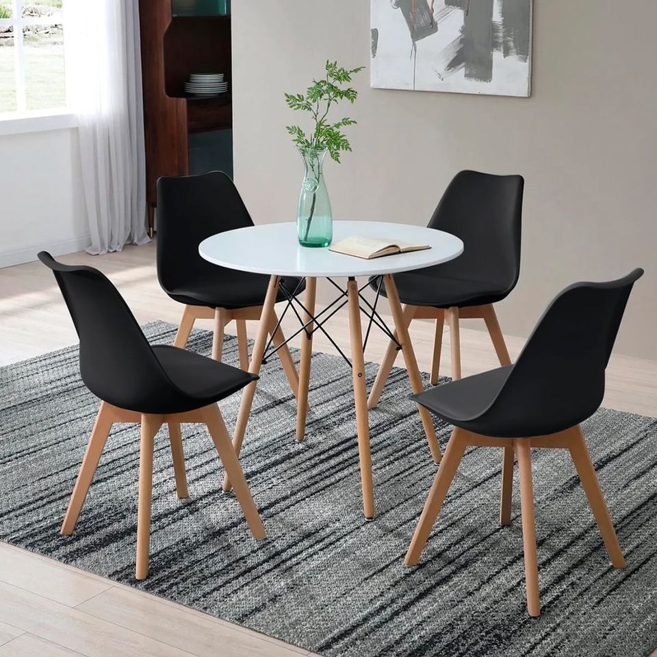 Comedor Redondo Blanco 80cm - 4 Sillas Tulip
