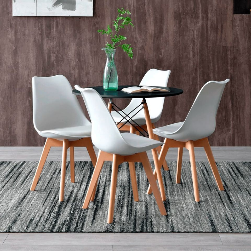 Comedor Redondo Negro 80cm - 4 Sillas Tulip