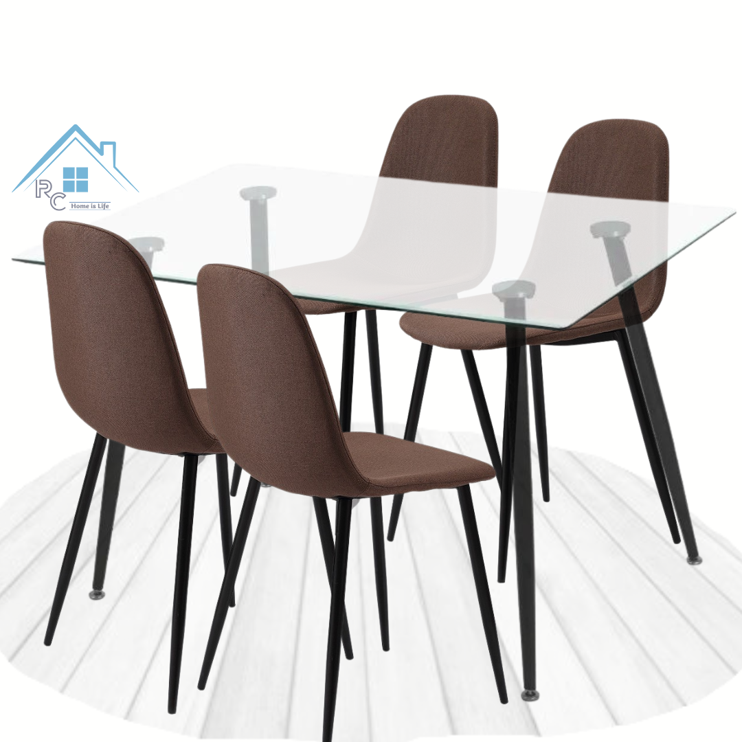 Comedor Vidrio 120x80cm - 4 Sillas Cooper Negras/Cafe