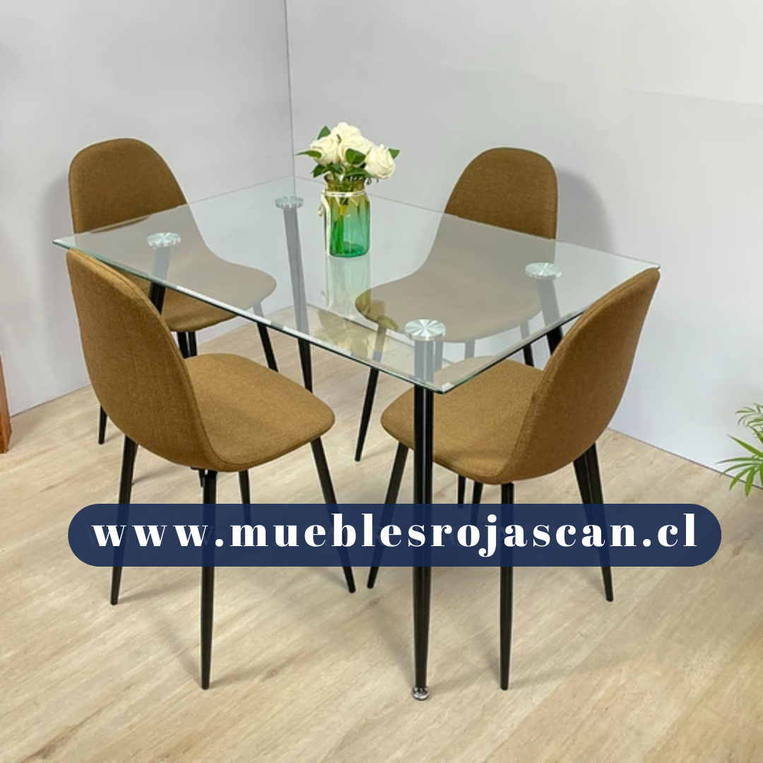 Comedor Vidrio 120x80cm - 4 Sillas Cooper Negras/Cafe