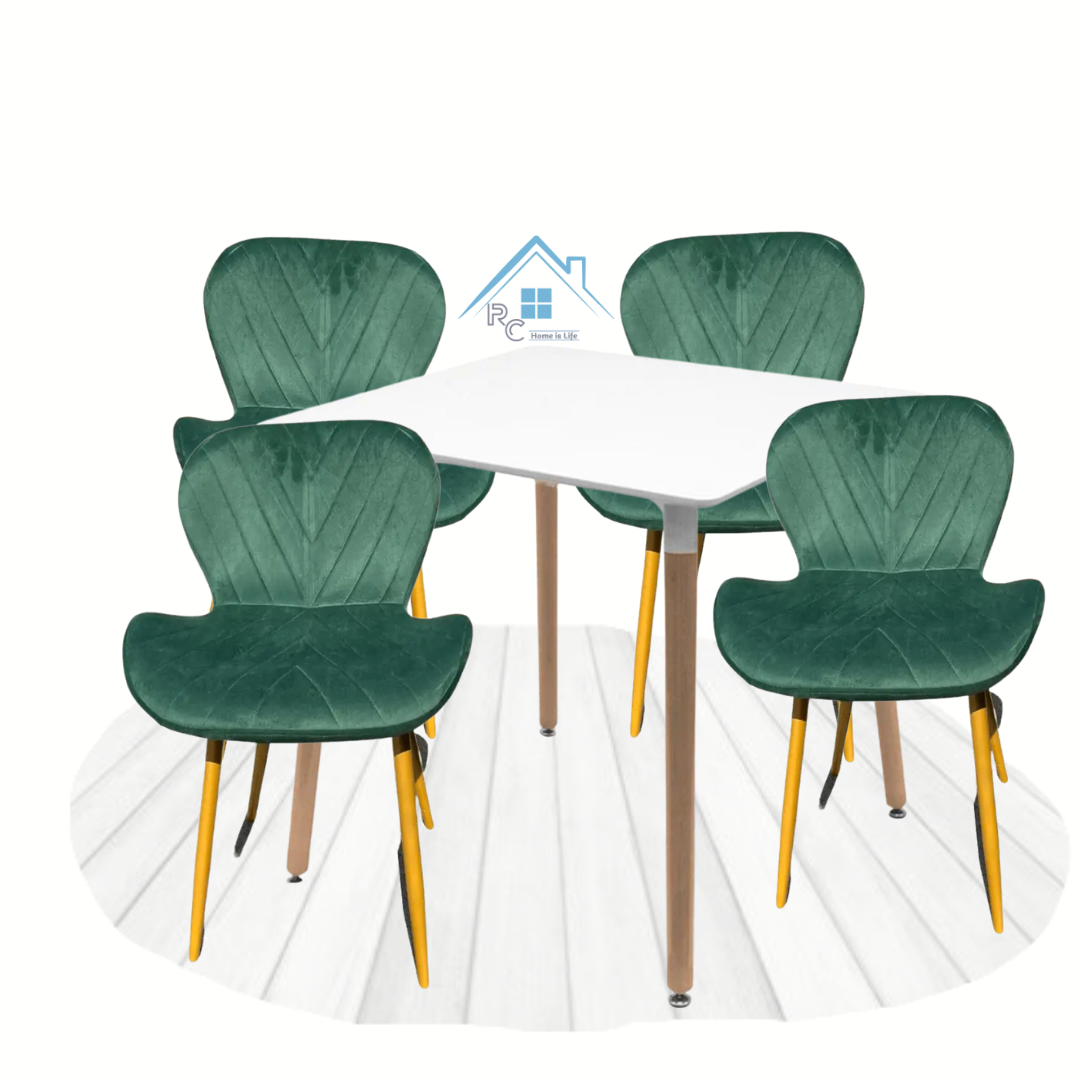 Comedor Cuadrado Blanco - 4 Sillas Radar Velvet