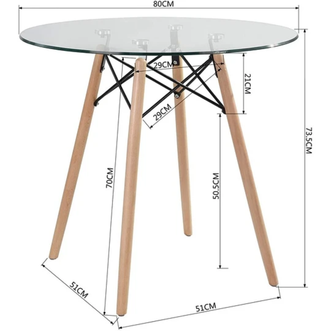 Comedor Vidrio 80cm o 100cm - 4 Sillas Eames