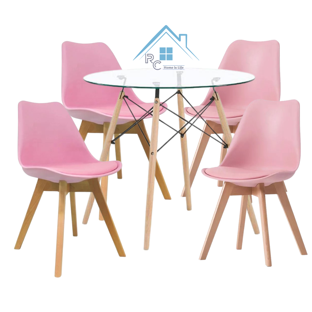 Comedor Vidrio 80 o 100cm + 4 Sillas Tulip