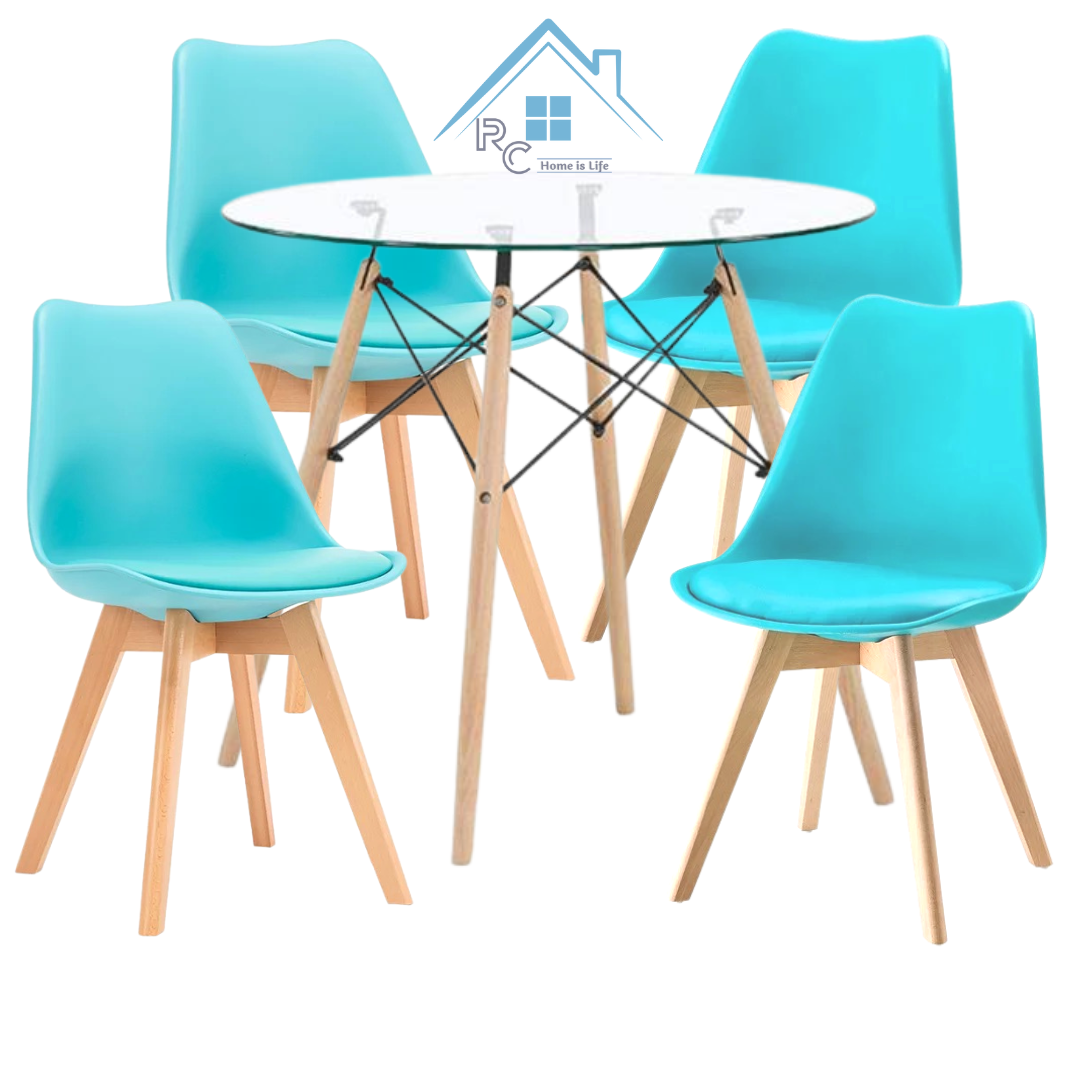 Comedor Vidrio 80 o 100cm + 4 Sillas Tulip