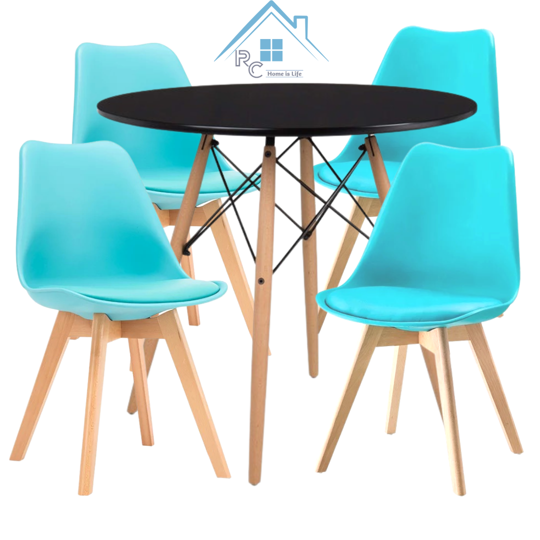 Comedor Redondo Negro 80cm - 4 Sillas Tulip