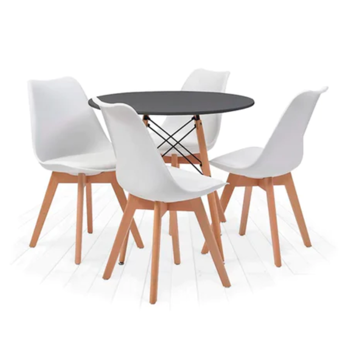 Comedor Redondo Negro 80cm - 4 Sillas Tulip