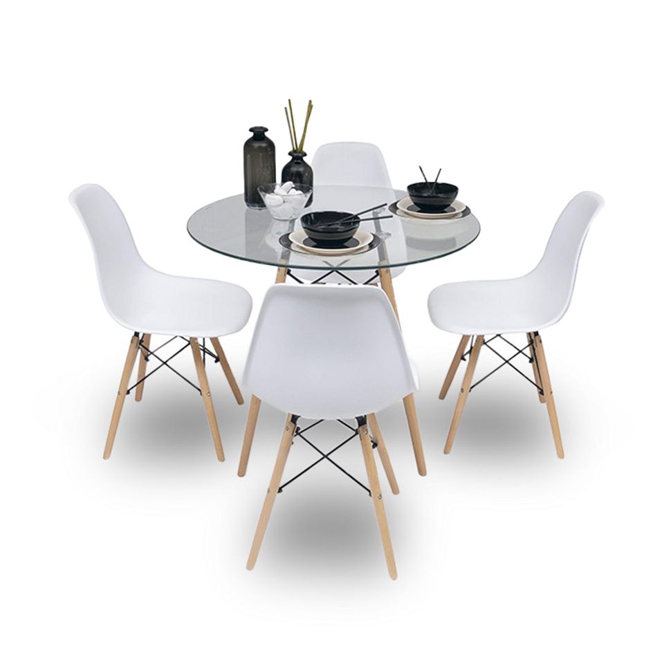 Comedor Vidrio 80cm o 100cm - 4 Sillas Eames