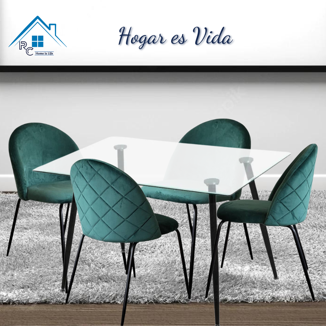 Comedor Vidrio 120x80 - 4 Sillas Bread Velvet