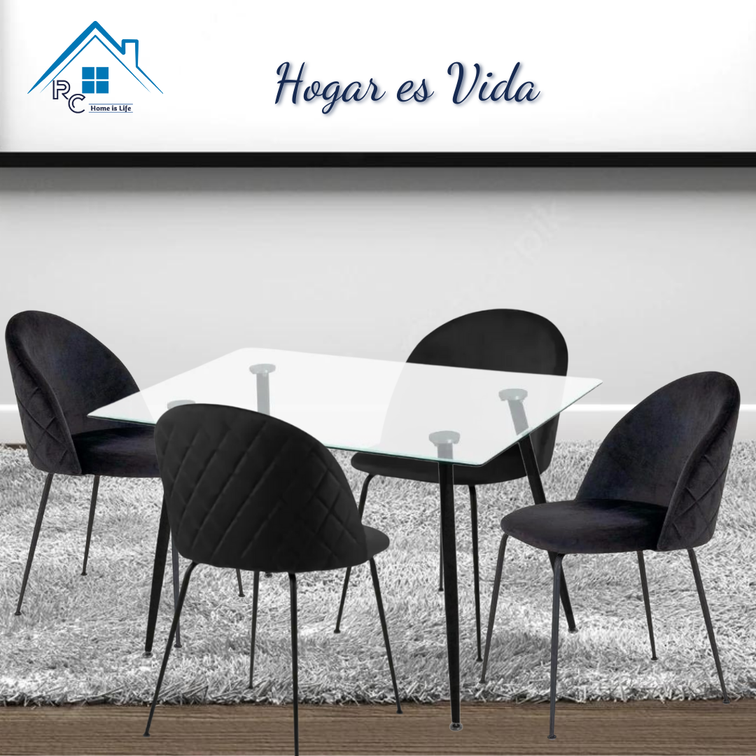 Comedor Vidrio 120x80 - 4 Sillas Bread Velvet