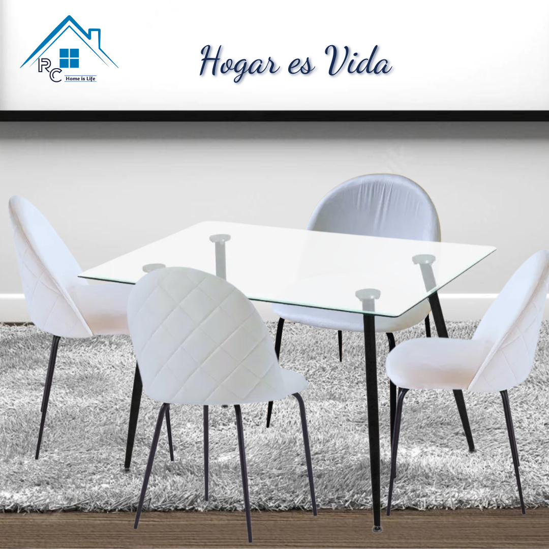 Comedor Vidrio 120x80 - 4 Sillas Bread Velvet