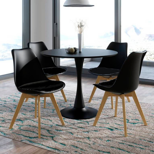 Comedor Tulip Negro 80 o 100 cm - 4 Sillas Tulip