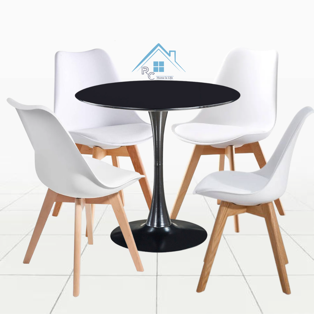 Comedor Tulip Negro 80 o 100 cm - 4 Sillas Tulip