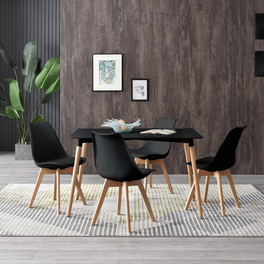 Comedor Eeames Rectangular Negra 120x80 + Sillas 4 Tulip Acolchadas