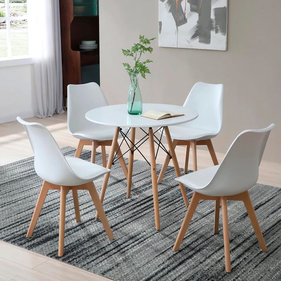 Comedor Redondo Blanco 80cm - 4 Sillas Tulip