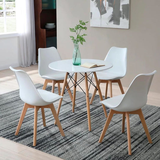 Comedor Redondo Blanco 80cm - 4 Sillas Tulip