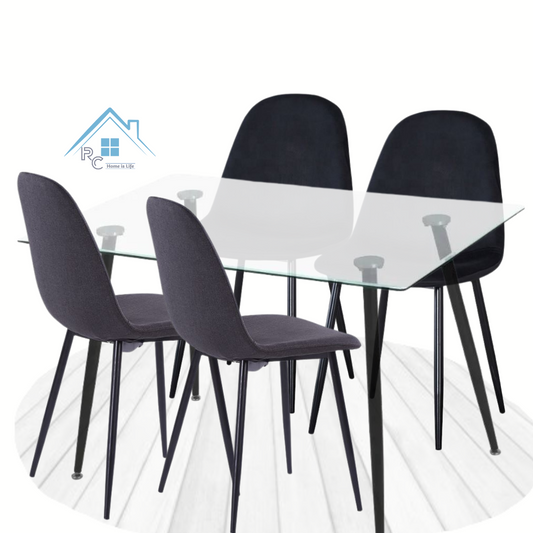 Comedor Vidrio 120x80cm - 4 Sillas Cooper Negras/Cafe