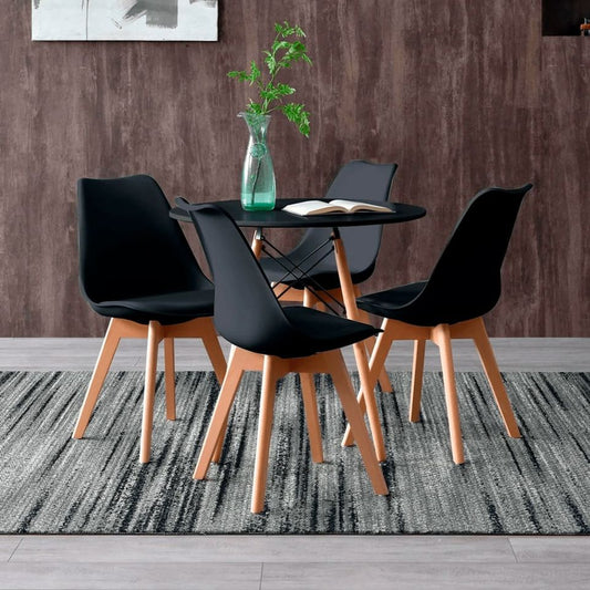 Comedor Redondo Negro 80cm - 4 Sillas Tulip