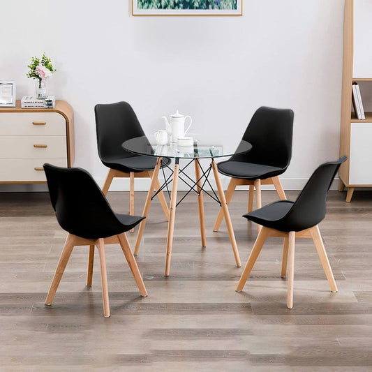 Comedor Vidrio 80 o 100cm + 4 Sillas Tulip