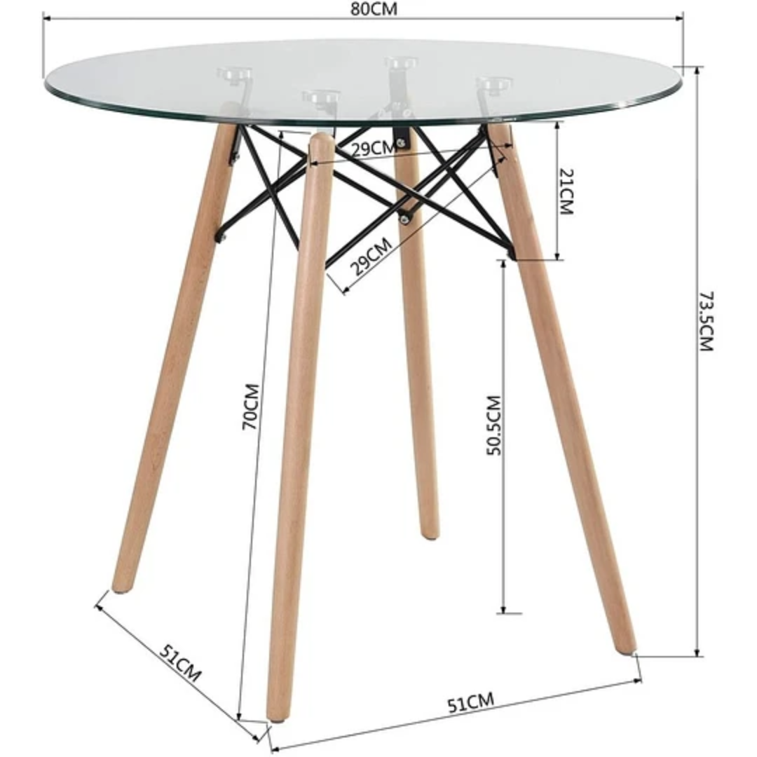 Comedor Vidrio 80cm  o 100cm - 4 Sillas Eames