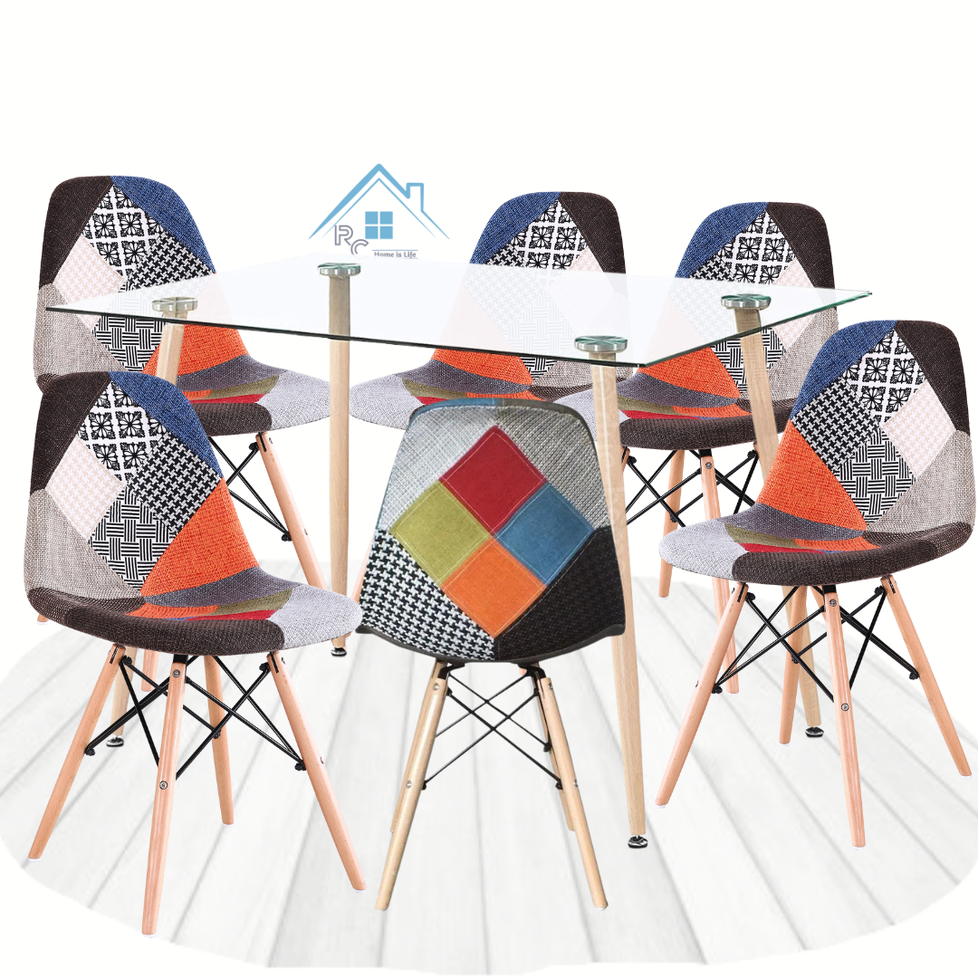 Comedor Vidrio 120x80cm - 4 o 6 Sillas Patchwork Naranja