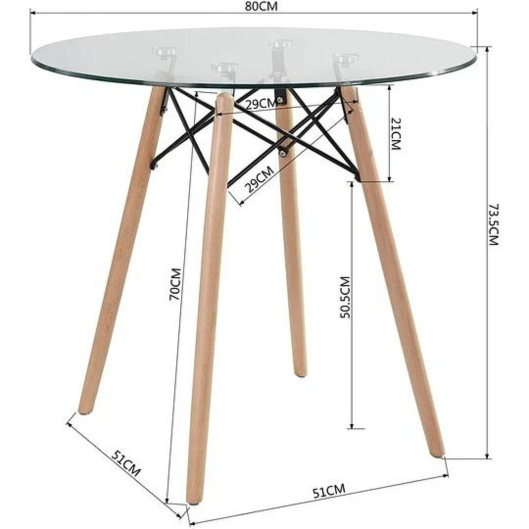 Comedor Vidrio 80 o 100cm + 4 Sillas Tulip