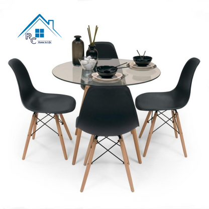 Comedor Vidrio 80cm  o 100cm - 4 Sillas Eames