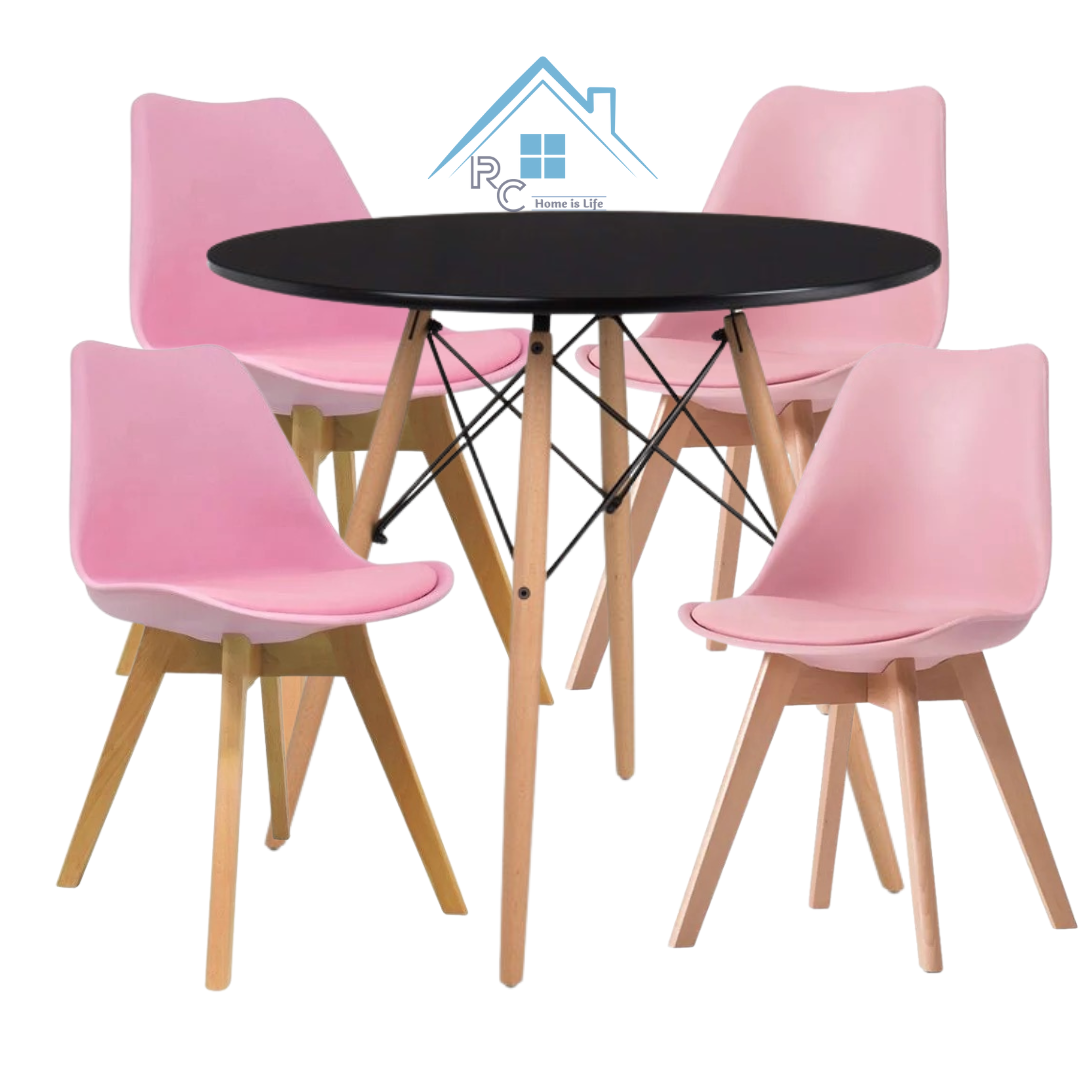 Comedor Redondo Negro 80cm - 4 Sillas Tulip