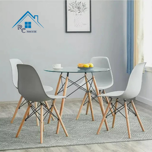 Comedor Vidrio 80cm  o 100cm - 4 Sillas Eames