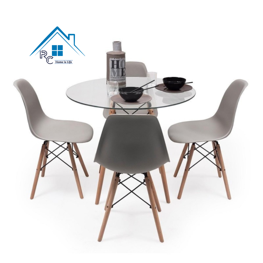 Comedor Vidrio 80cm  o 100cm - 4 Sillas Eames