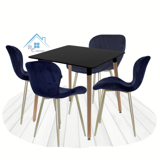 Comedor Cuadrado Negro - 4 Sillas Radar Velvet