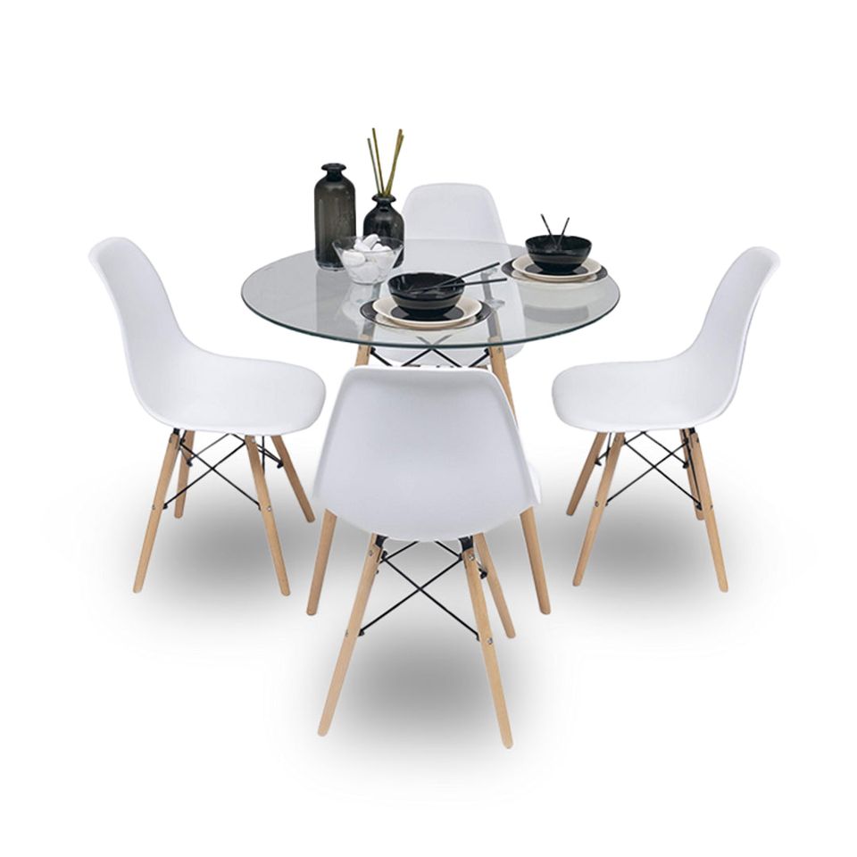 Comedor Vidrio 80cm  o 100cm - 4 Sillas Eames